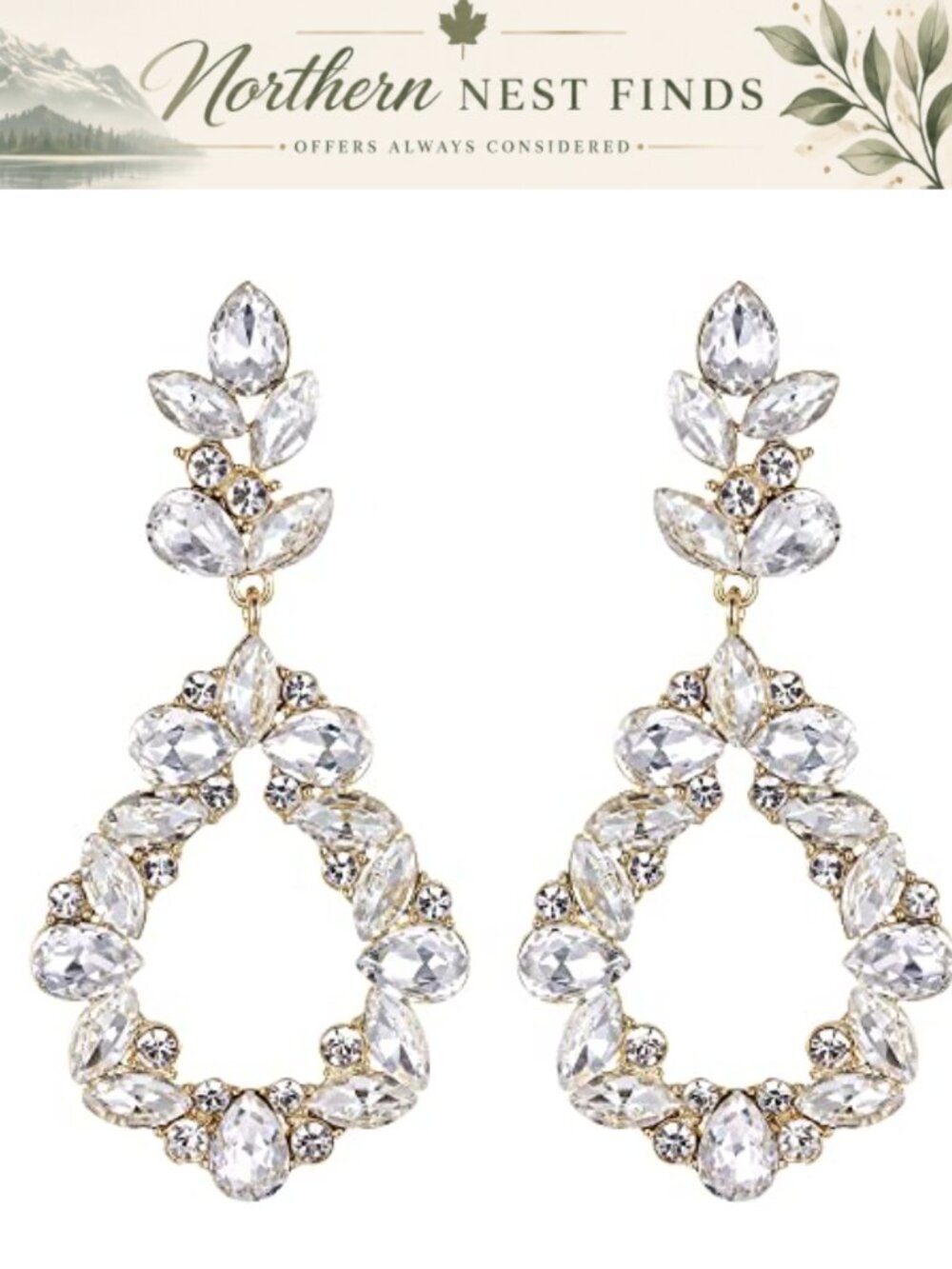 Rhinestone Crystal Marquise Teardrop Dangle Earrings Wedding Bridal
